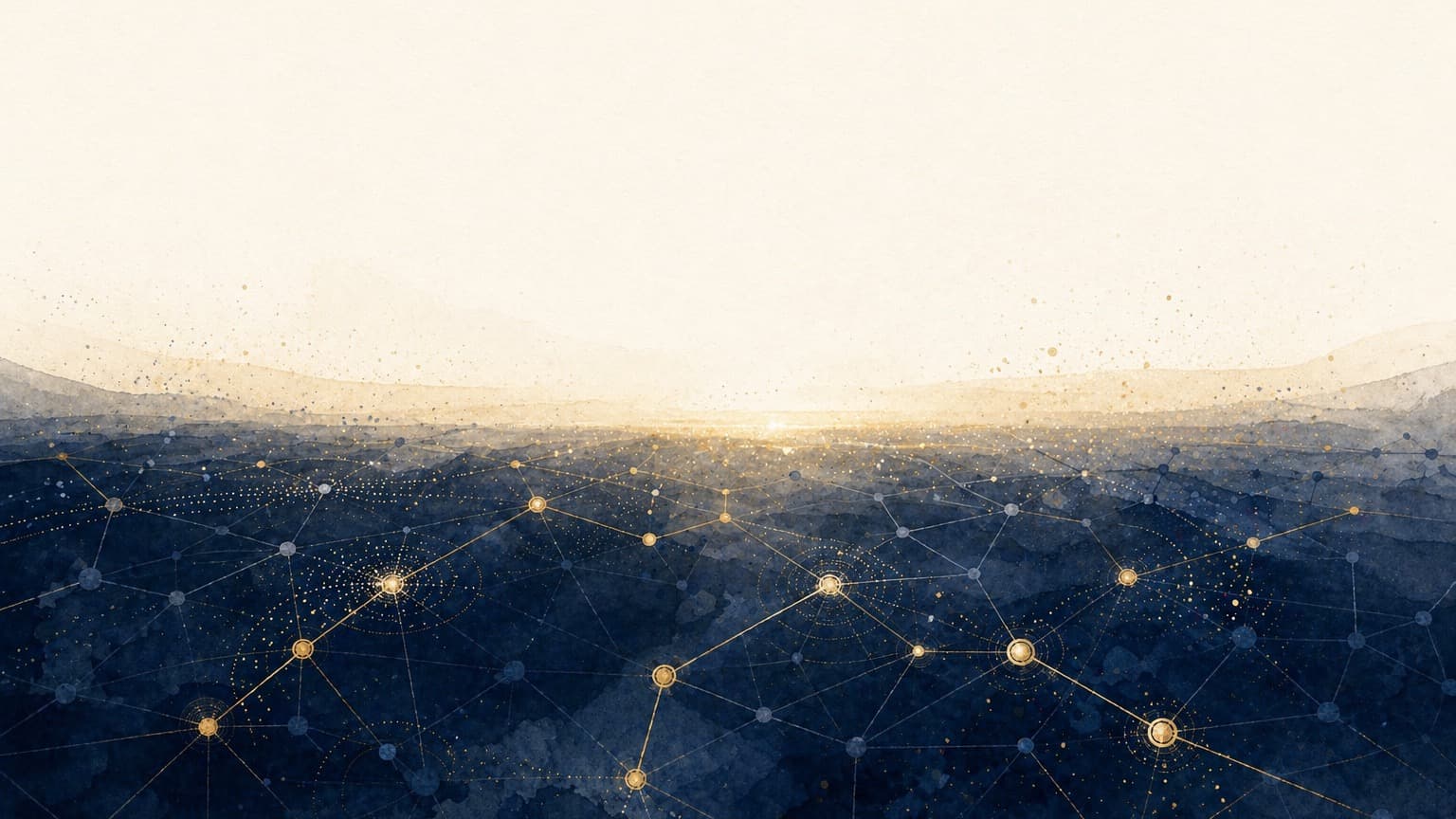 Editorial composition for AACR 2026 Phase 1 briefing — abstract field of navy and gold nodes suggesting a constellation of early trials.
